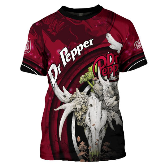 Dr Pepper Deer Skull With Mushrooms T - Shirt - Flexiquor.com