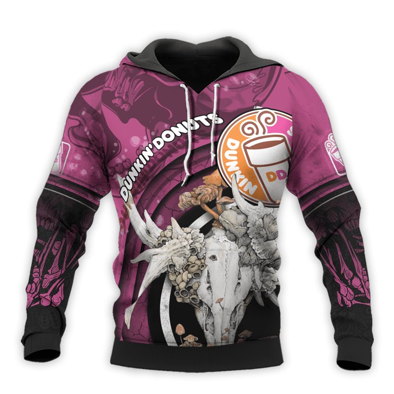 Personalized Dunkin Donut Deer Skull With Mushrooms Hoodie & Zip Hoodie - Flexiquor.com