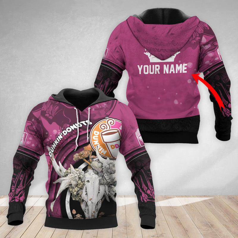 Personalized Dunkin Donut Deer Skull With Mushrooms Hoodie & Zip Hoodie - Flexiquor.com