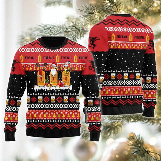 Fireball Whiskey Santa Reindeer Snowflake Ugly Sweater