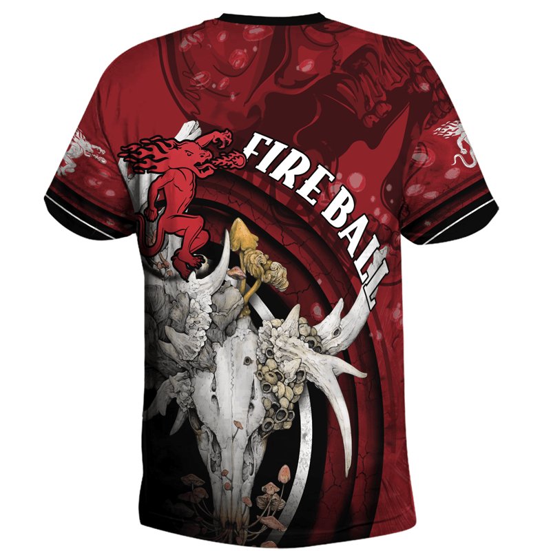 Fireball Deer Skull With Mushrooms T - Shirt - Flexiquor.com