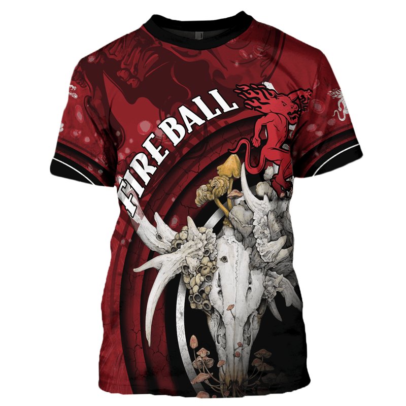 Fireball Deer Skull With Mushrooms T - Shirt - Flexiquor.com