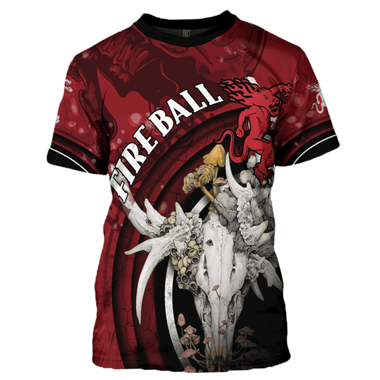 Fireball Deer Skull With Mushrooms T-Shirt
