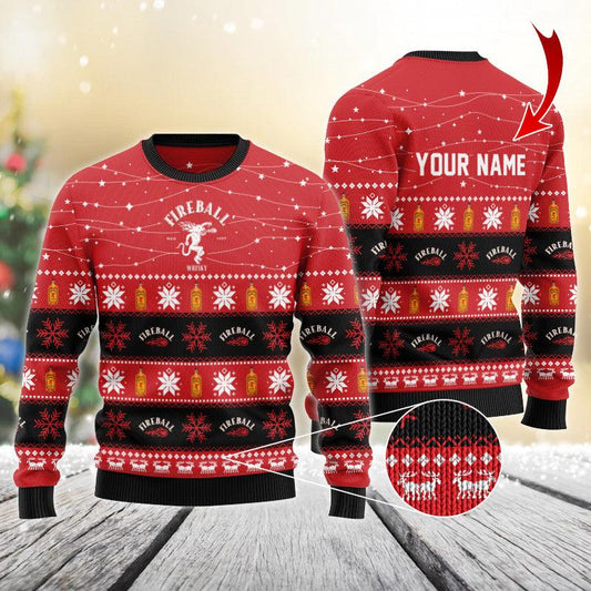 Personalized Christmas Twinkle Lights Fireball Christmas Sweater