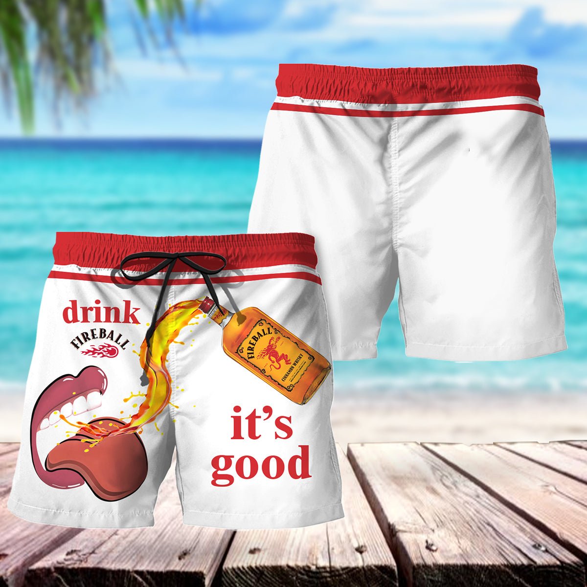 Let's Drink Fireball Swim Trunks - Flexiquor.com