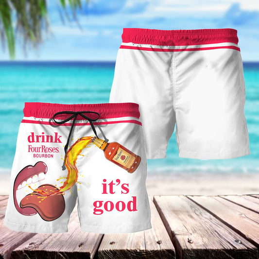 Let's Drink Four Roses Bourbon Swim Trunks - Flexiquor.com