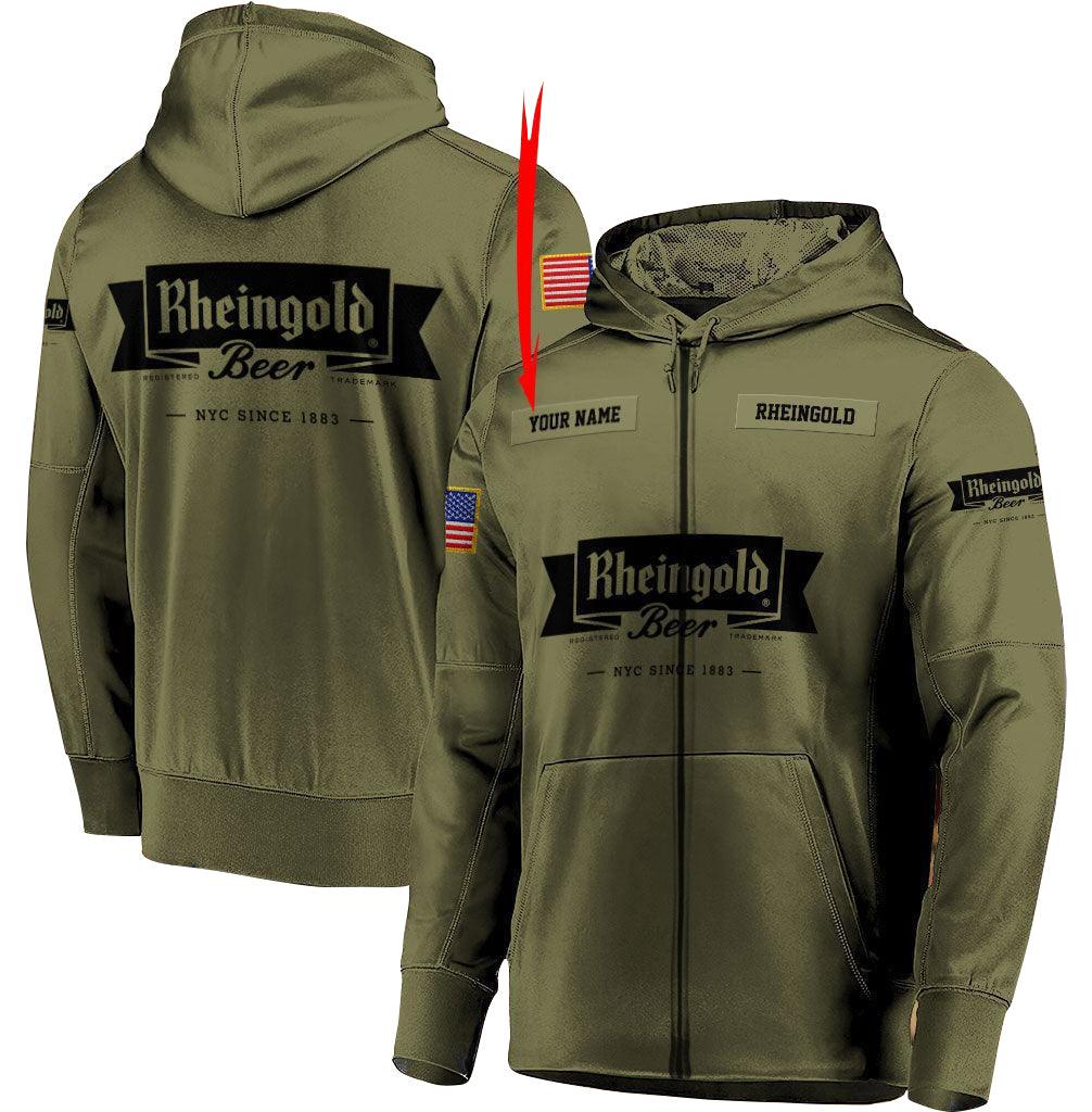 Personalized Military Green Rheingold Brewery Hoodie & Zip Hoodie