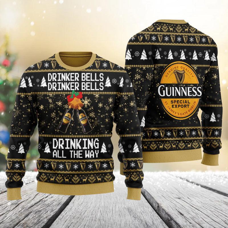 Guinness Drinker Bells Drinking All The Way Christmas Ugly Sweater