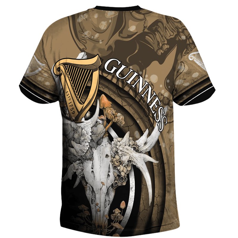 Guinness Deer Skull With Mushrooms T - Shirt - Flexiquor.com