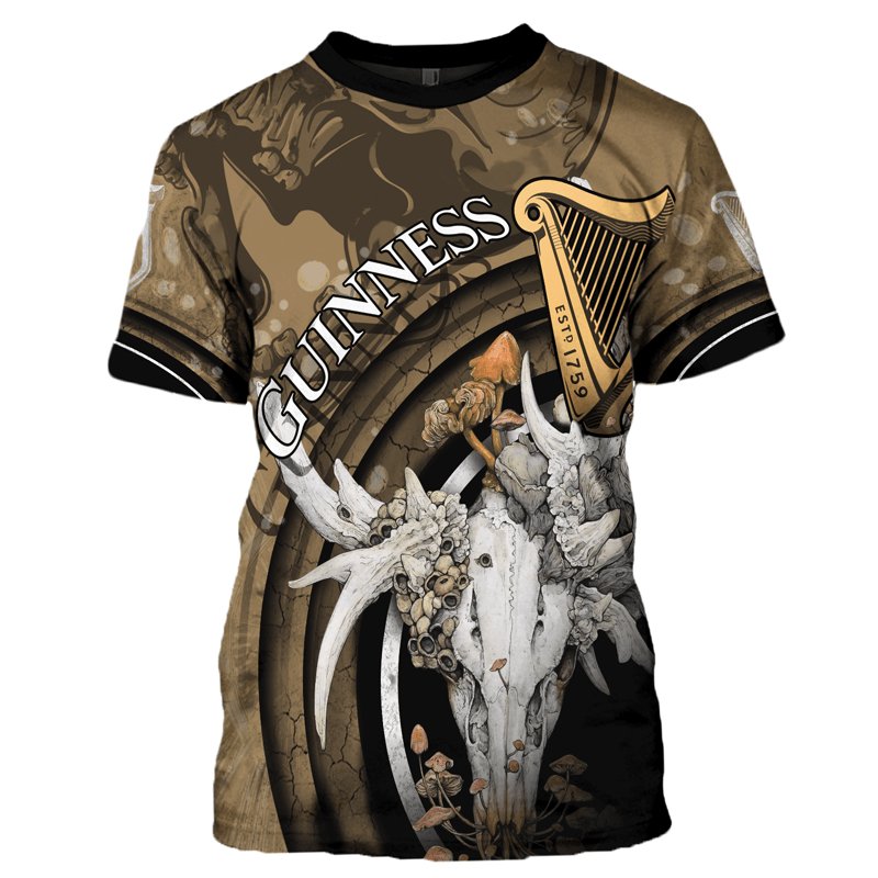 Guinness Deer Skull With Mushrooms T - Shirt - Flexiquor.com