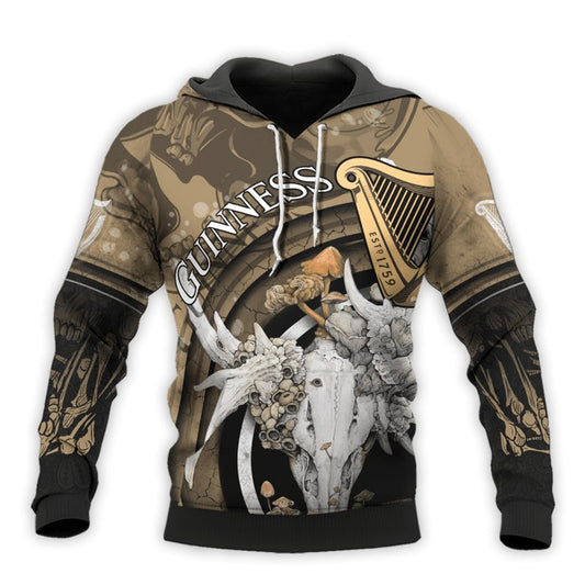 Personalized Guinness Deer Skull With Mushrooms Hoodie & Zip Hoodie - Flexiquor.com