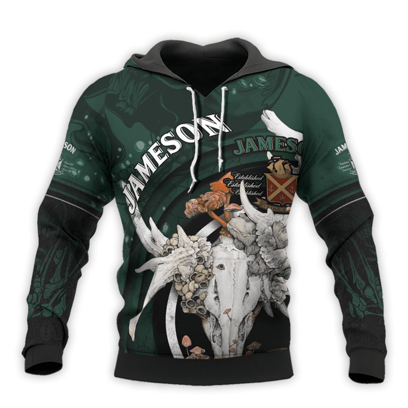 Personalized Jameson Deer Skull With Mushrooms Hoodie & Zip Hoodie - Flexiquor.com