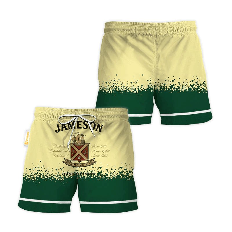 Jameson Beige Green Basic Swim Trunks - Flexiquor.com