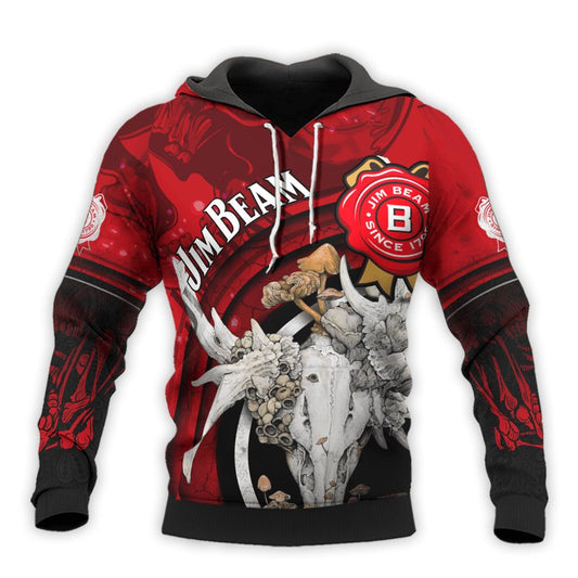 Personalized Jim Beam Deer Skull With Mushrooms Hoodie & Zip Hoodie - Flexiquor.com