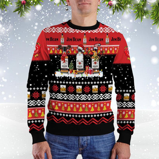 Jim Beam Santa Reindeer Snowflake Christmas Sweater