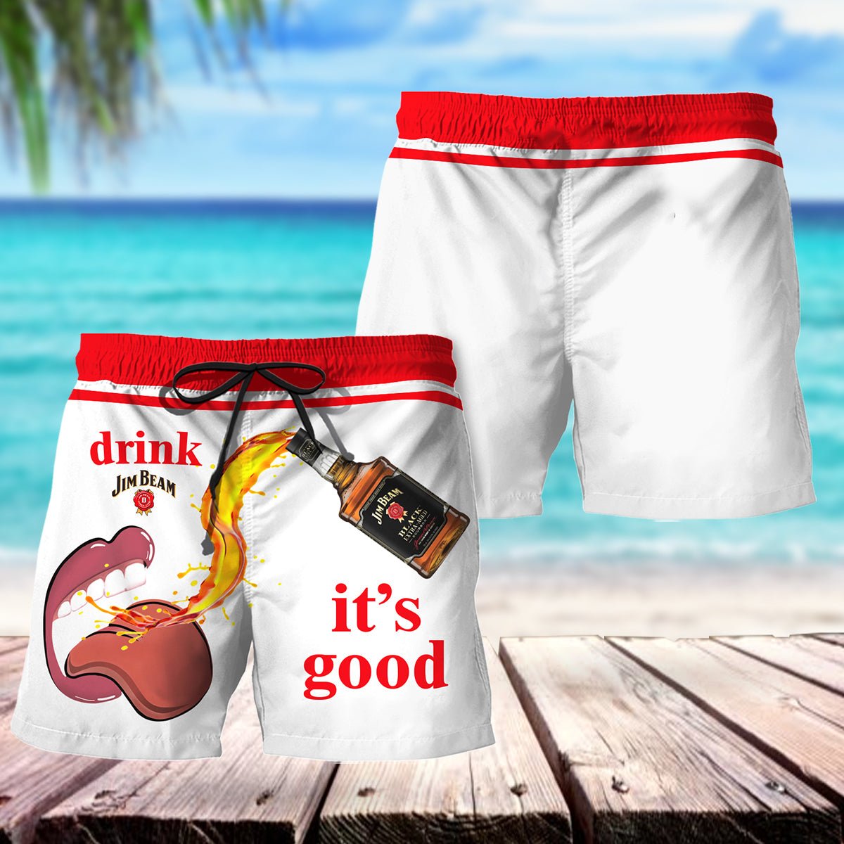 Let's Drink Jim Beam Swim Trunks - Flexiquor.com