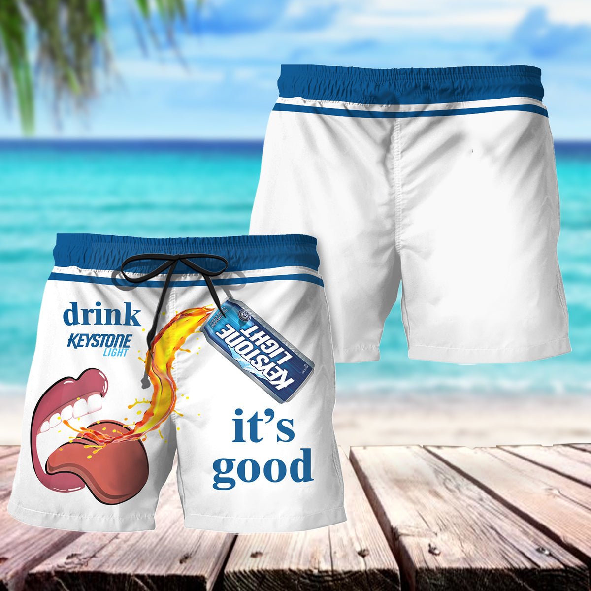 Let's Drink Keystone Light Swim Trunks - Flexiquor.com