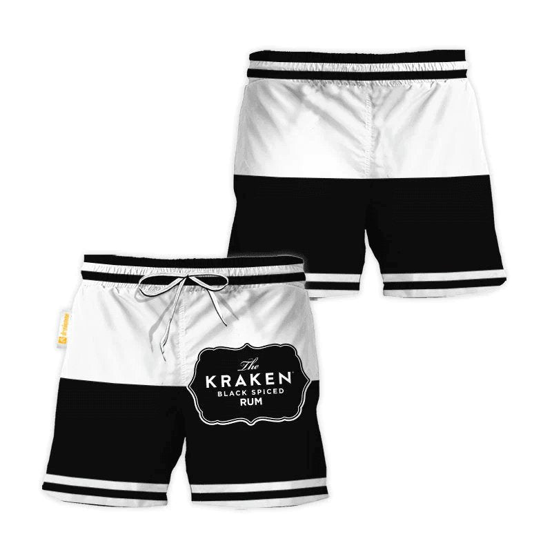 Kraken Rum Black And White Basic Swim Trunks - Flexiquor.com