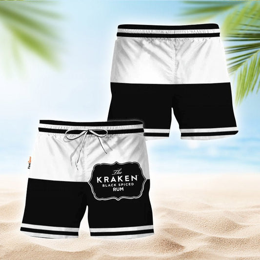 Kraken Rum Black And White Basic Swim Trunks - Flexiquor.com