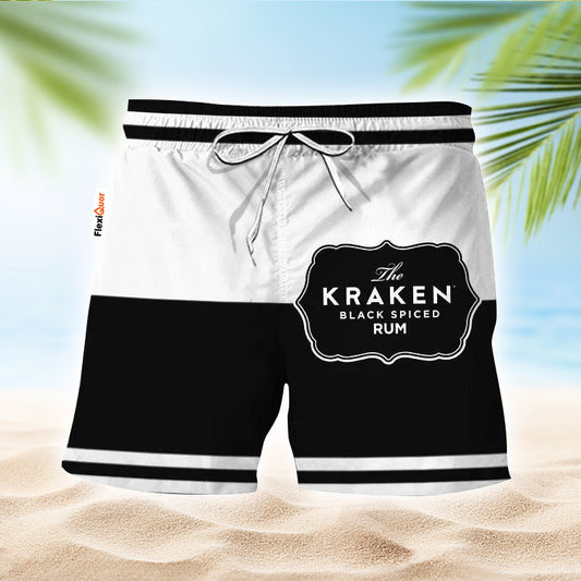 Kraken Rum Black And White Basic Swim Trunks - Flexiquor.com