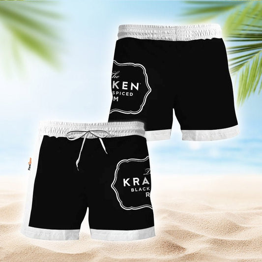 Kraken Rum Black White Basic Swim Trunks - Flexiquor.com