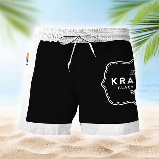 Kraken Rum Black White Basic Swim Trunks - Flexiquor.com