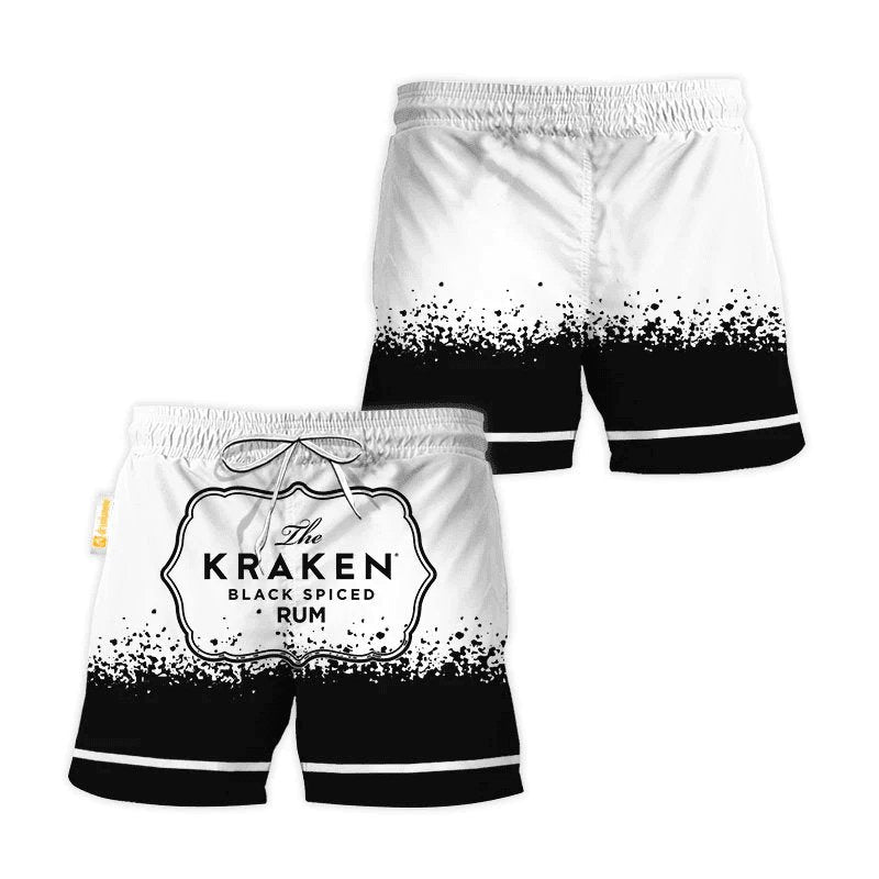 Kraken Rum White Black Basic Swim Trunks - Flexiquor.com