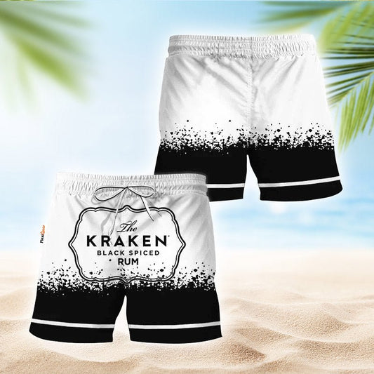 Kraken Rum White Black Basic Swim Trunks - Flexiquor.com