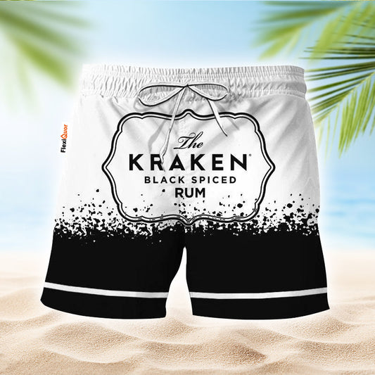 Kraken Rum White Black Basic Swim Trunks - Flexiquor.com