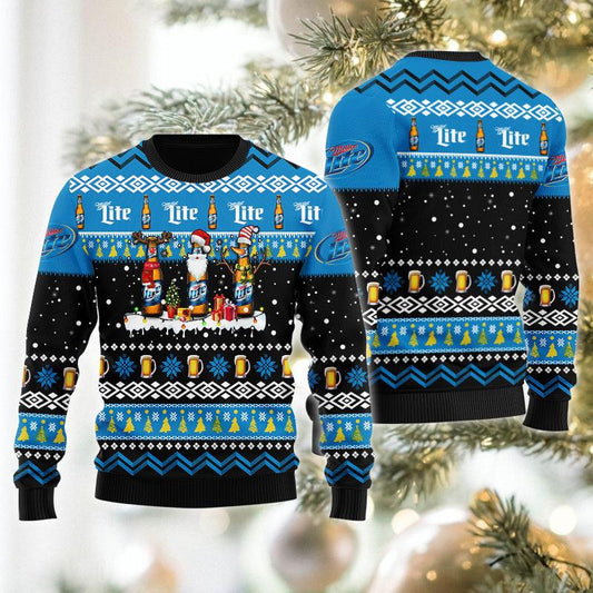 Miller Lite Santa Reindeer Snowflake Christmas Sweater