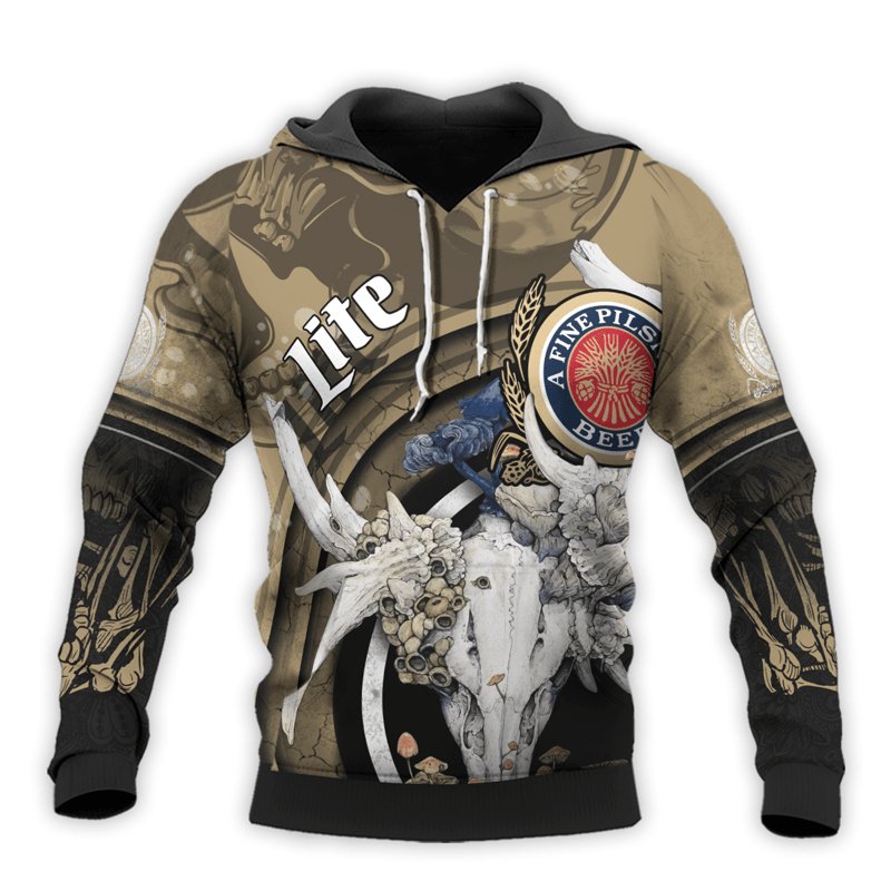 Personalized Miller Lite Deer Skull With Mushrooms Hoodie & Zip Hoodie - Flexiquor.com