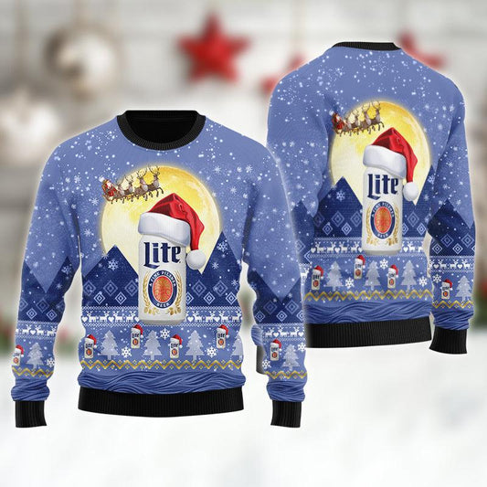 Santa Claus Sleigh Miller Lite Ugly Sweater