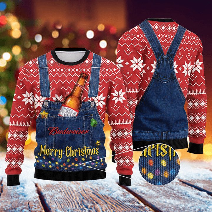 Merry Christmas Budweiser Ugly Sweater - Flexiquor.com