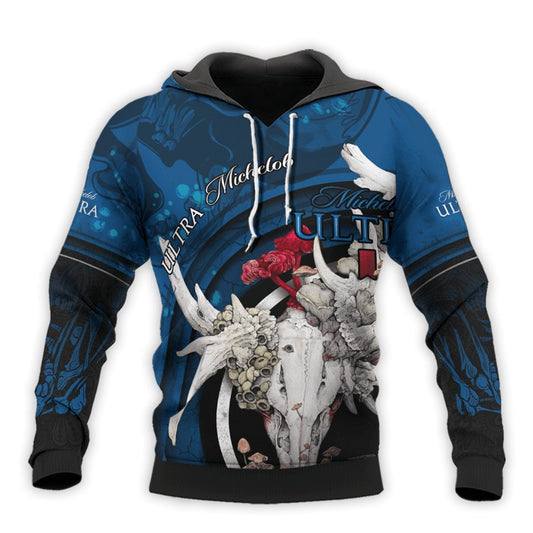 Personalized Michelob ULTRA Deer Skull With Mushrooms Hoodie & Zip Hoodie - Flexiquor.com