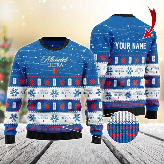 Personalized Christmas Twinkle Lights Michelob Ultra Christmas Sweater