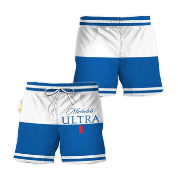 Michelob Ultra Blue And White Basic Swim Trunks - Flexiquor.com