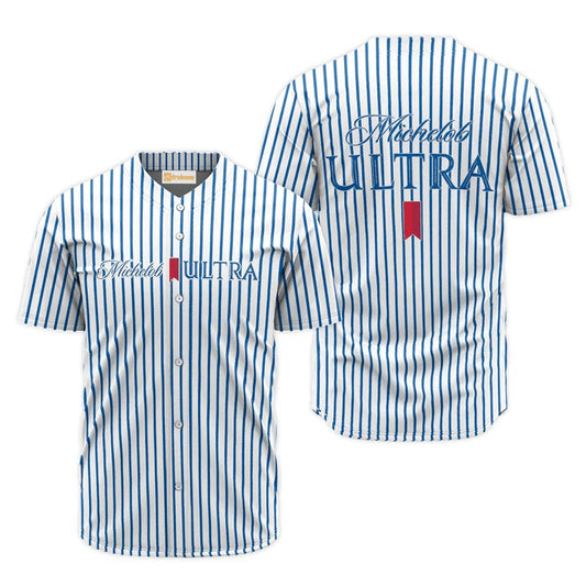 Michelob Ultra Blue And White Striped Jersey Shirt - Flexiquor.com