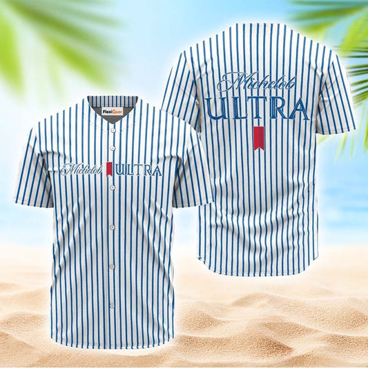 Michelob Ultra Blue And White Striped Jersey Shirt - Flexiquor.com