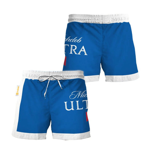 Michelob Ultra Blue White Basic Swim Trunks - Flexiquor.com