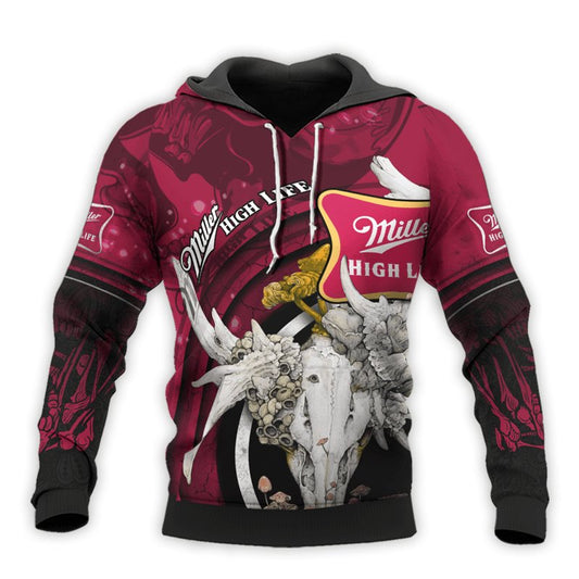 Personalized Miller High Life Deer Skull With Mushrooms Hoodie & Zip Hoodie - Flexiquor.com