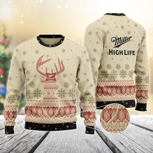 Miller High Life Reindeer Snowy Christmas Sweater