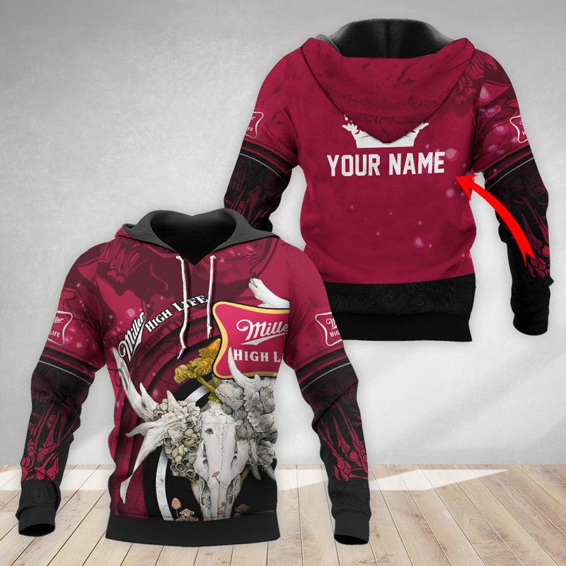 Personalized Miller High Life Deer Skull With Mushrooms Hoodie & Zip Hoodie - Flexiquor.com