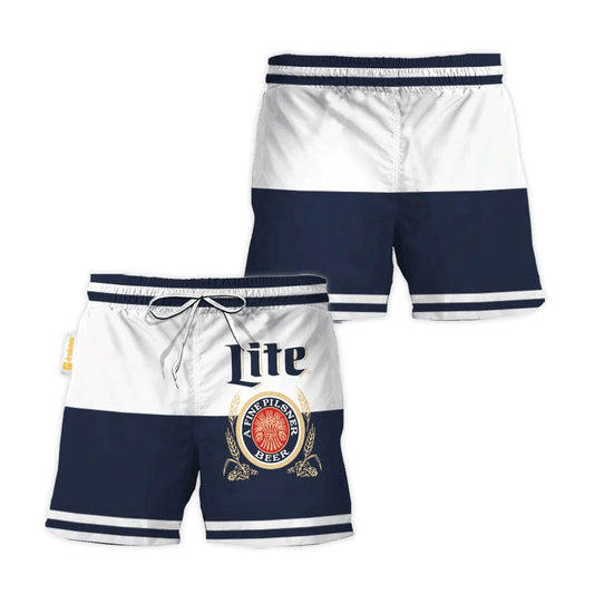 Miller Lite Blue And White Basic Swim Trunks - Flexiquor.com