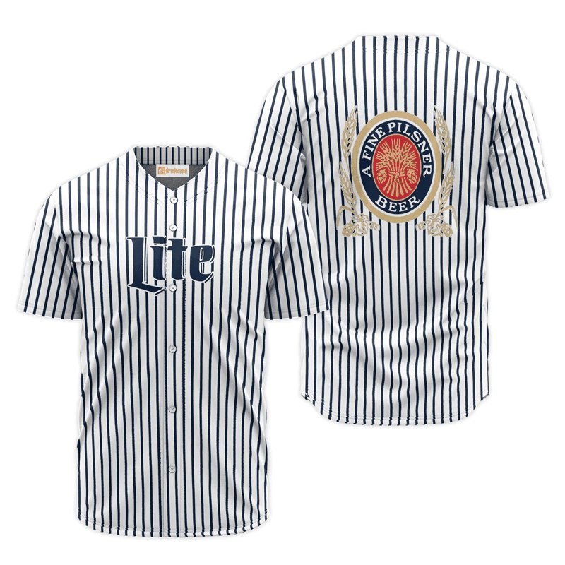 Miller Lite Blue And White Striped Jersey Shirt - Flexiquor.com