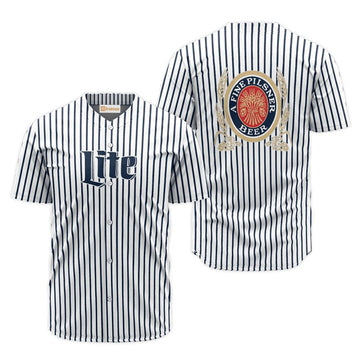 Miller Lite Blue And White Striped Jersey Shirt - Flexiquor.com