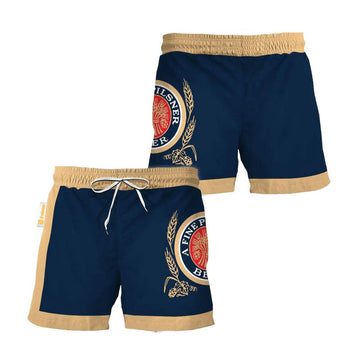 Miller Lite Blue Beige Basic Swim Trunks - Flexiquor.com