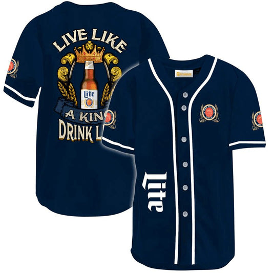 Miller Lite Live Like A King Baseball Jersey - Flexiquor.com