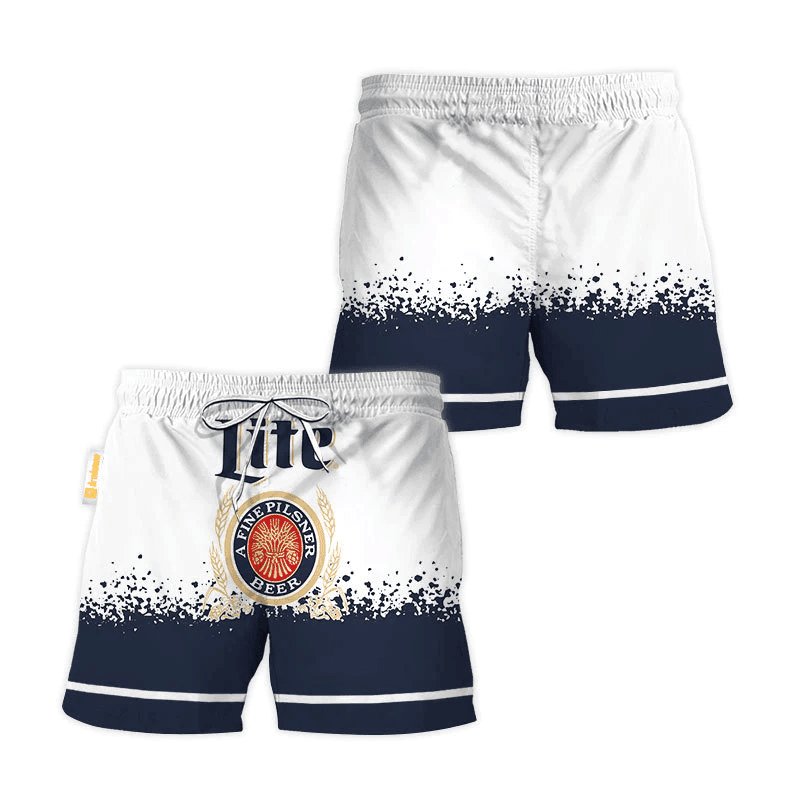 Miller Lite White Blue Basic Swim Trunks - Flexiquor.com