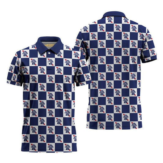 Gingham Pabst Blue Ribbon Polo Shirt