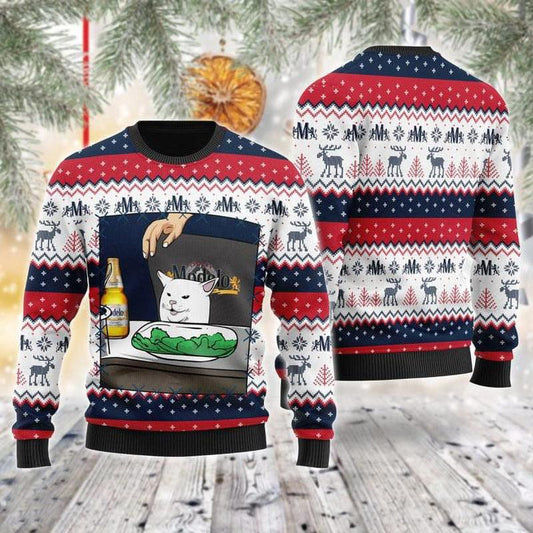 Modelo Beer Cat Meme Christmas Ugly Sweater